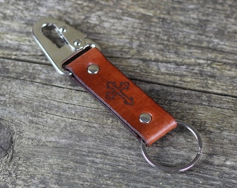 Leather Cross Keychain: Handmade Religious Keyring