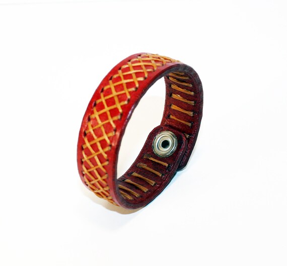 Orange leather bracelet deals