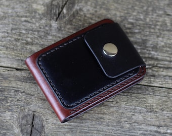 Cartera de cuero marrón y negro hecha a mano: Cartera para tarjetas de crédito para hombre