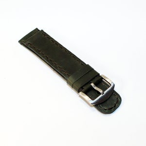 Handmade Dark Green Leather Watch Strap - 24mm Stainless Steel Buckle