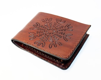 Handmade Leather Wallet with Aegishjalmur Helm of Awe - Viking Protection