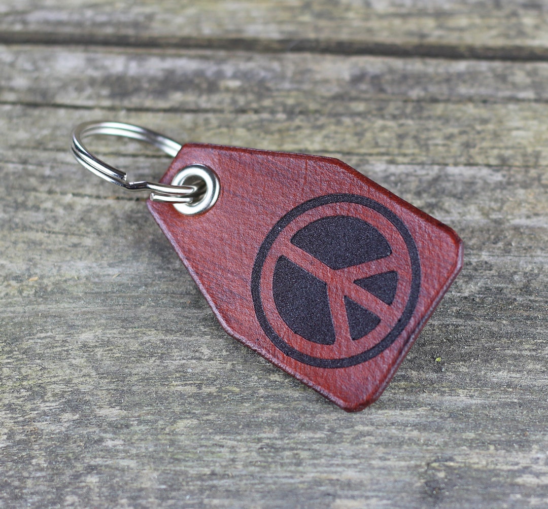 Peace Sign Leather Keychain: Hippie Key Fob - Etsy