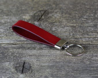 Handmade Red Leather Keychain: Personalized Key Fob - Etsy