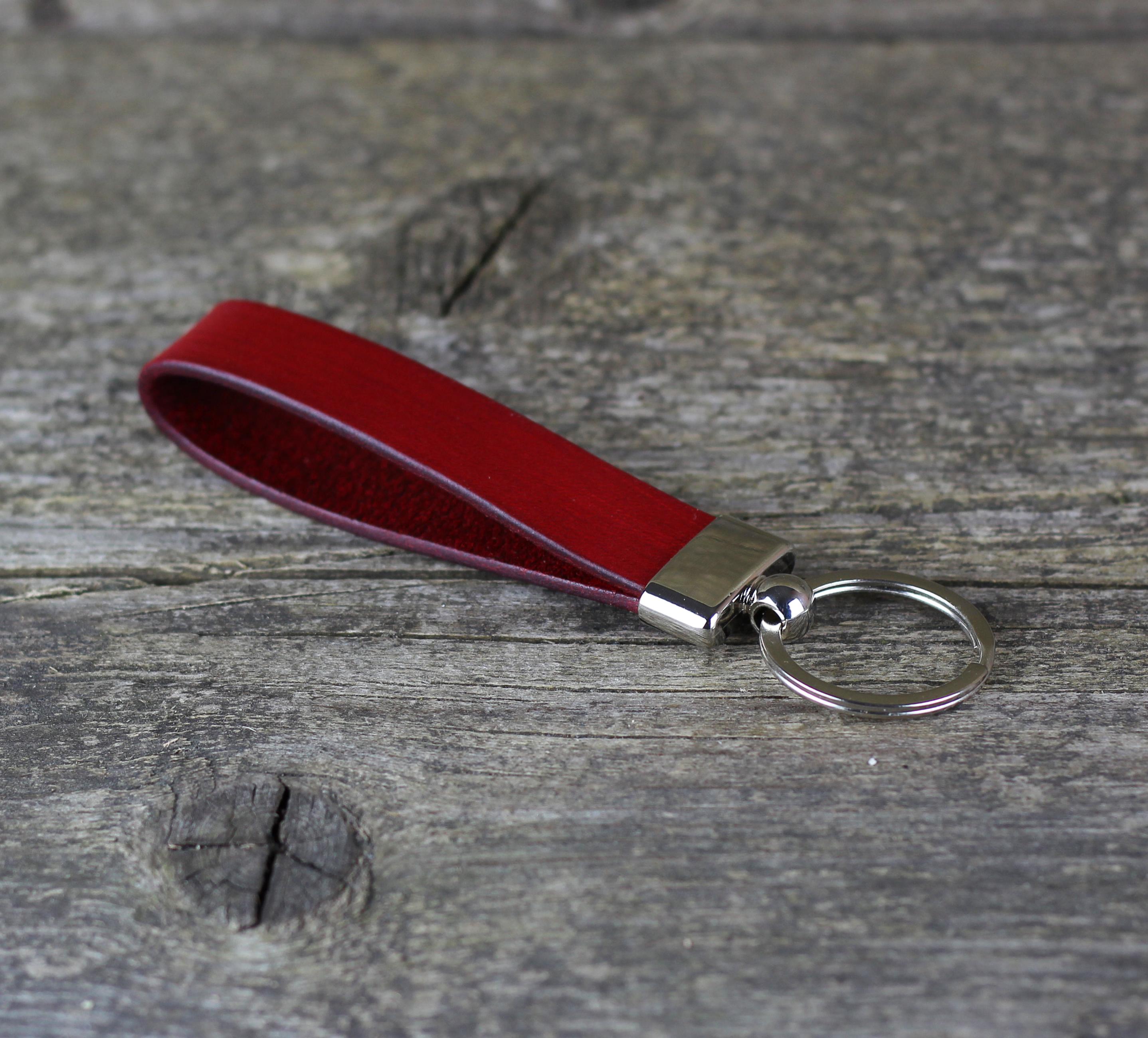 Handmade Red Leather Keychain: Personalized Key Fob - Etsy