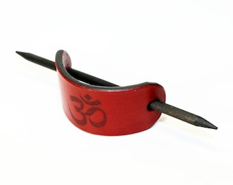 Small leather hair barrette with Om symbol, Hair Pin, Yoga symbol, Om accessories, Great gift!