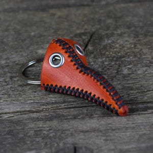 Plague Doctor Mask KeyChain! Orange Plague Doctor Mask! Leather Key Chain! Great gift! Unique Handmade item