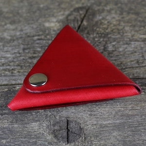 Monedero de piel, monedero triangular, billetera roja, monedero pequeño, accesorios de piel, gran regalo.