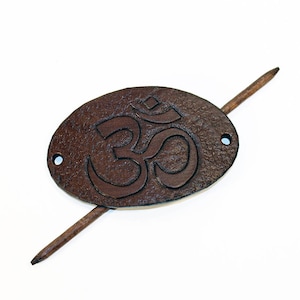 Leder Haarspange mit Om Symbol: Handgemachte Yoga Haarnadel