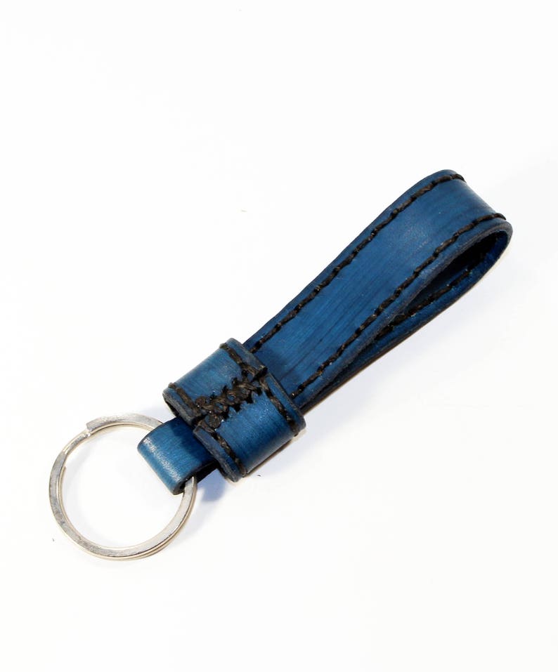 handmade blue key chain handmade leather accessories. leather key fob leather key ring Leather key chain