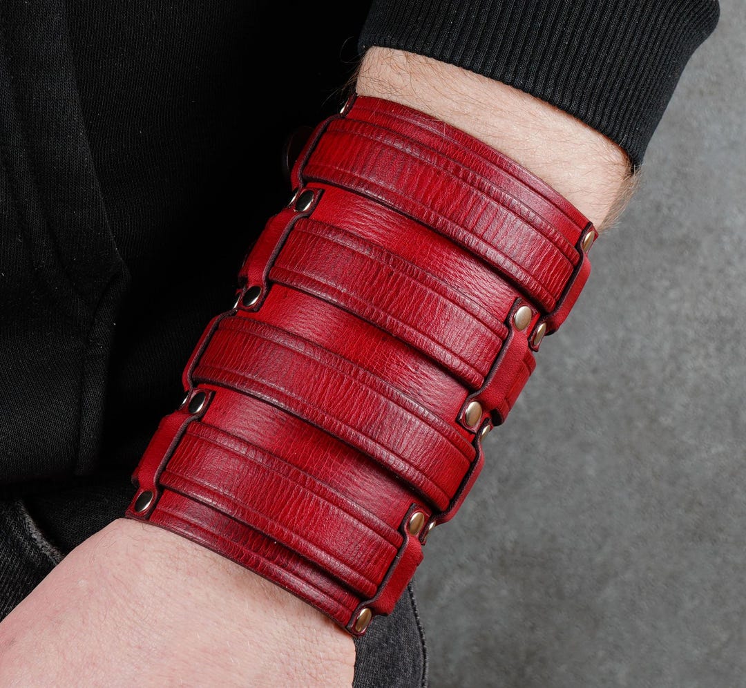 Red Leather Cuff Bracelet: Rocker Style Accessories - Etsy