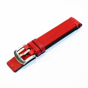 Handmade Red Leather Watch Strap: 18-24mm Stainless Steel Buckle