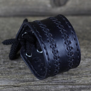 Black leather bracelet, Men&#39;s bracelet, Women&#39;s cuff, Leather accessories, Anniversary gift, Great gift.
