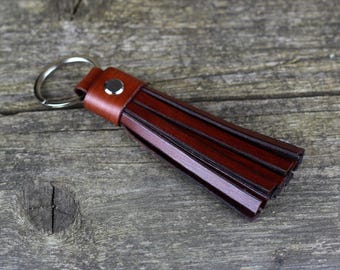 Handmade Brown Leather Tassel Keychain: Key Fob Accessory