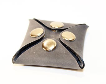 Leather coin wallet, gray coin purse, money purse, slim wallet, leather accessories, great gift.