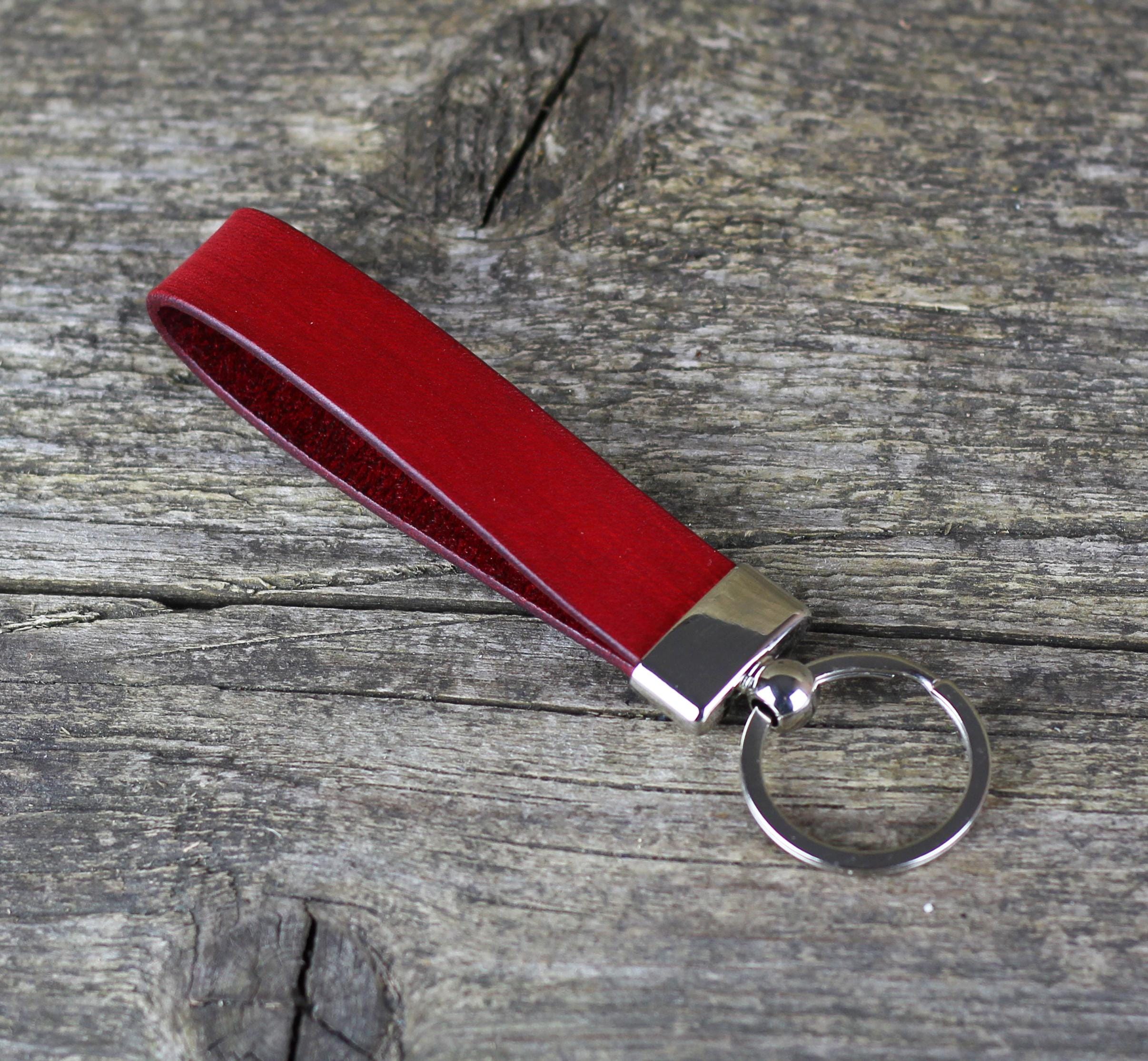 Handmade Red Leather Keychain: Personalized Key Fob - Etsy