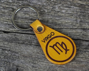 Horoscope Keychain - Zodiac Leather Key Chain - Astrology Sign