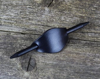 Small Leather Hair Slide with Wooden Stick: Handcrafted Barrette