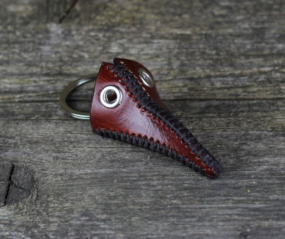 Handmade Brown Leather Plague Doctor Mask Keychain
