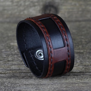 Handmade Black Leather Cuff Bracelet: Unisex Jewelry