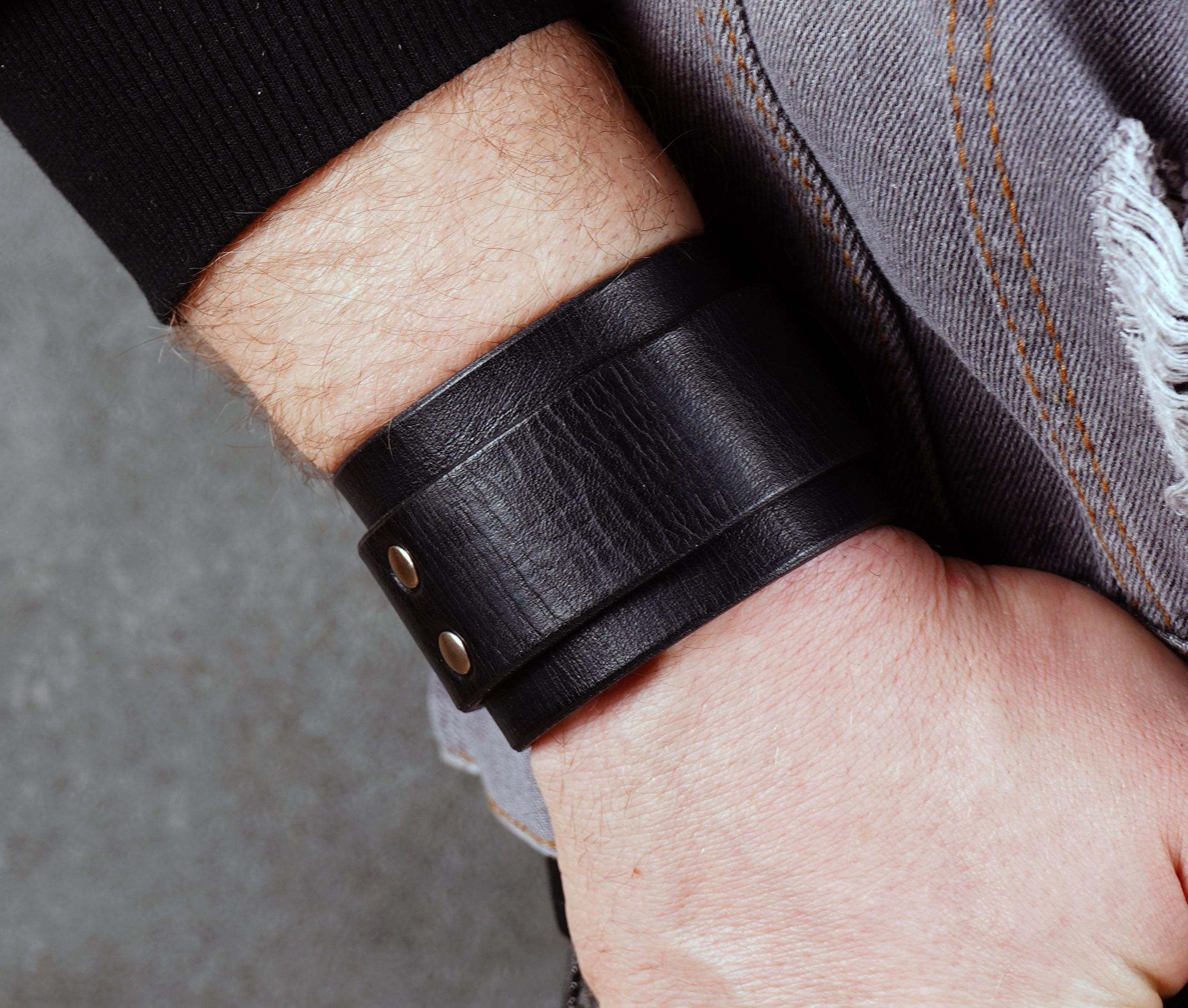 Black Leather Cuff Bracelet: Unisex Italian Leather Accessory - Etsy