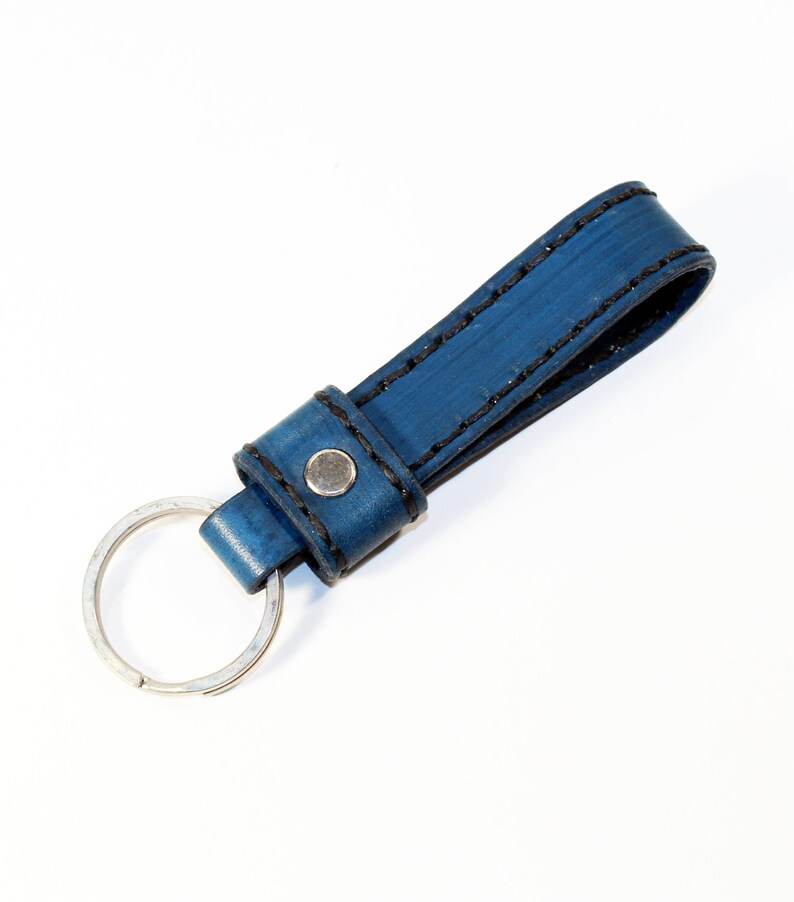 handmade blue key chain handmade leather accessories. leather key fob leather key ring Leather key chain