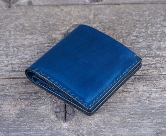 Handmade Blue Leather Wallet: Credit Card Holder, Men's Gift