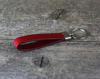 Handmade Red Leather Keychain: Personalized Key Fob - Etsy