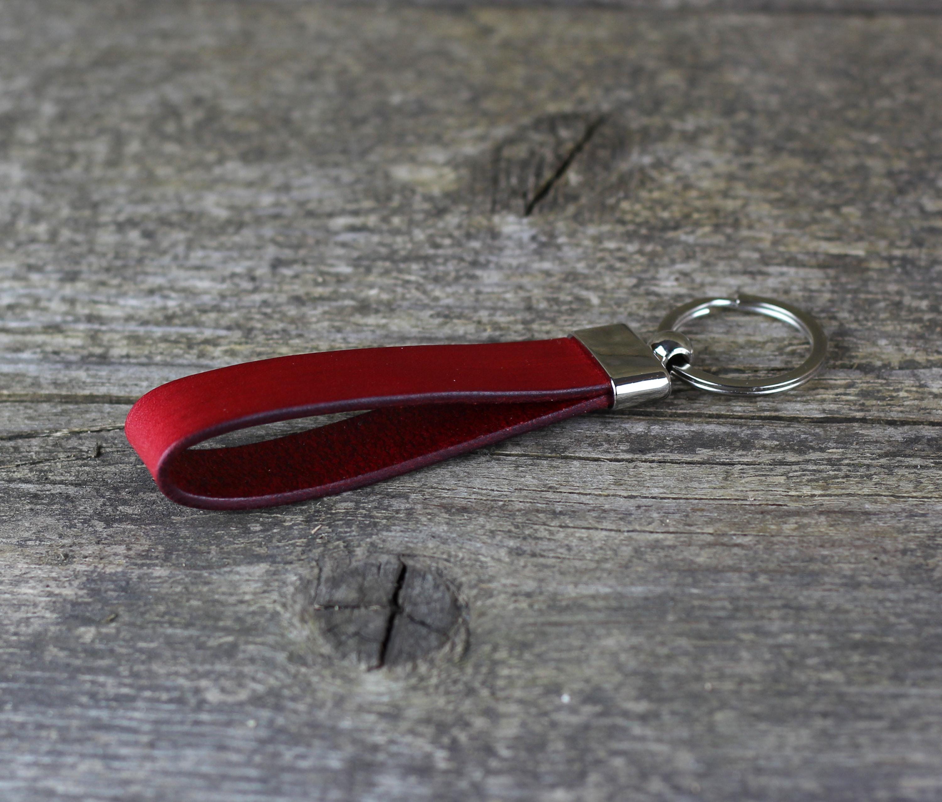 Handmade Red Leather Keychain: Personalized Key Fob - Etsy