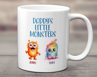 Personalised Little Monster Adult And Child Mug Gift Set - Gifts From Family-Mum - Mummy - Grandma - Grandad - Dad - Daddy - Uncle - Brother