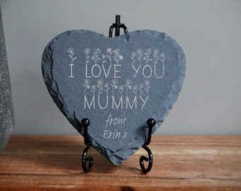 Personalisierte Ich liebe dich Mama Herz geformt Schiefer Untersetzer | Muttertag | Geschenke für Mama | Herz Schiefer Untersetzer