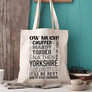 Sacola de pano estilo Yorkshire | Sacola com estampa dialetal de Yorkshire | Presentes de Yorkshire | 2 tipos de sacola