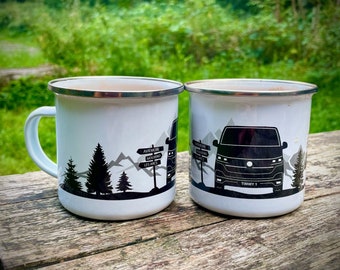 Personalised Campervan Enamel Camper Mug | Personalise Your Favourite Location/Names/Reg Number