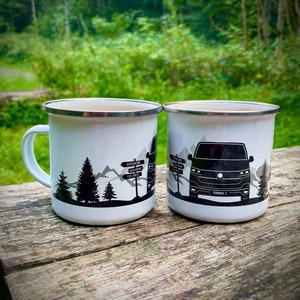 Personalised Campervan Enamel Camper Mug | Personalise Your Favourite Location/Names/Reg Number