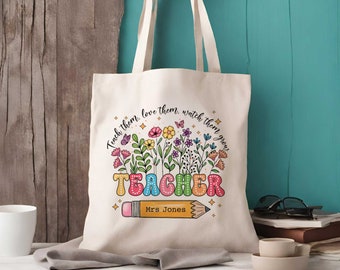 Personalised Teacher Tote Bag | Personalised End Of Term Teacher Gift | Teacher Bags | Watch Them Grow Bag | Teacher Gifts
