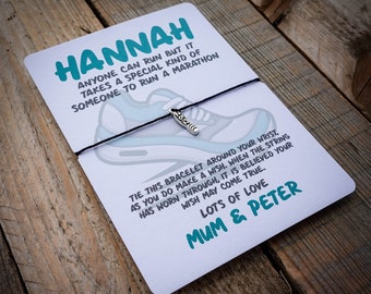 Iedereen kan een marathon lopen wensarmband Gepersonaliseerd marathoncadeau - Marathon Good Luck Card - Marathon Gift - Finishers Gift