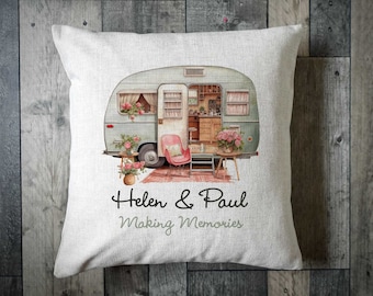 Personalisierte Wohnwagen Kissen - Personalisierte Wohnwagen Geschenke - Kissen Erinnerungen machen - Wohnwagen Kissenbezug - (Design 2)