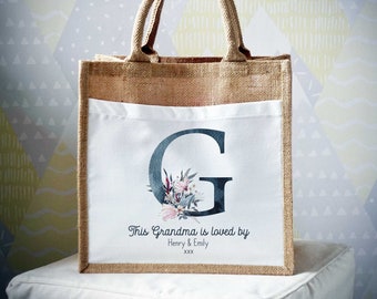Personalised 'Cross Stitch Heart' Name Canvas Tote Bag GIFT FOR GRANDMA MUM NAN 