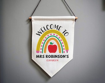 Personalised Welcome To My Classroom Teacher Pennant Flag - Classroom Flag - Teacher Gift