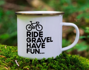 Ride Gravel Have Fun Tin Enamel Cycling Mug - Premium Tin Mug