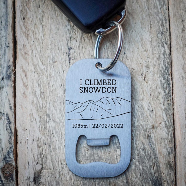 Personalised I Climbed Snowden Stainless Steel Bottle Opener Keyring - I Climbed Yr Wydffa Key Print - Personalised Summit Key Ring