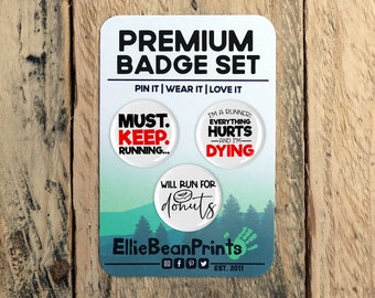 Funny Running Badge Set - 25mm Mini Badges - Running Badges | Running Gift - Runners - Run