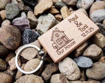 Our New/1st Home Personalised Laser Engraved Wooden Key Ring