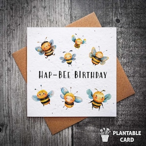 Carte d'anniversaire de fleurs sauvages d'abeille à planter | Cartes d'anniversaire abeille | Cartes à planter | Cartes d'anniversaire prédéfinies