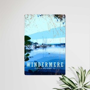 Cartello da viaggio retrò in stile vintage Windermere personalizzato / Cartello arrugginito del Lake District / Cartello per barche Windermere