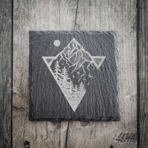 Abstract Forest Fir Mountains Riven Slate Coaster - Mountain Gifts - Adventure Coasters