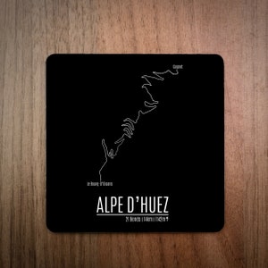 Cycling Drinks Coaster - Alpe D&#39;Huez Famous Cycling Climbs - Made in UK - Bike Gift - Road Bike