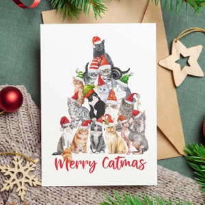 Merry Catmas Cat Christmas Card - Carte de Noël Cat Lover - Carte de chat drôle