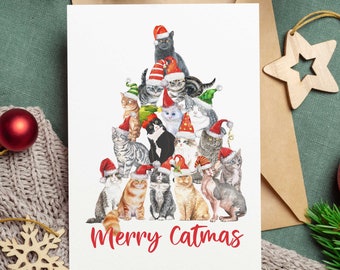 Merry Catmas Cat Christmas Card - Cat Lover Christmas Card - Funny Cat Card