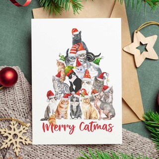 Wizler Merry Christmas Card Con Gatto E Albero Di Natale – Buon Natale – Biglietto Di Auguri Di Natale – Funny Christmas Cards