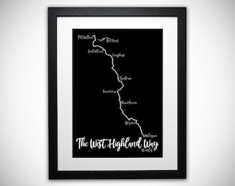 Personalised West Highland Way Print - Available Print Only or Framed - Long Distance Path - Scotland Print - Handcrafted Frames